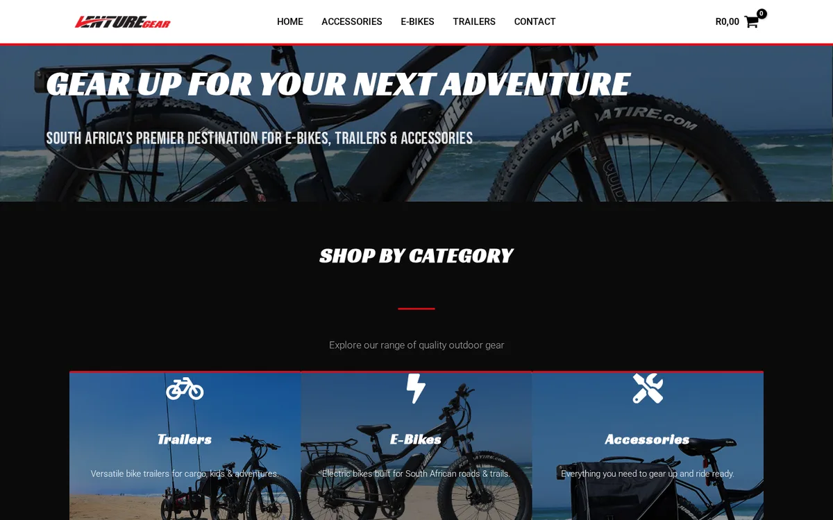 Venture Gear online store — e-bikes, trailers and outdoor gear